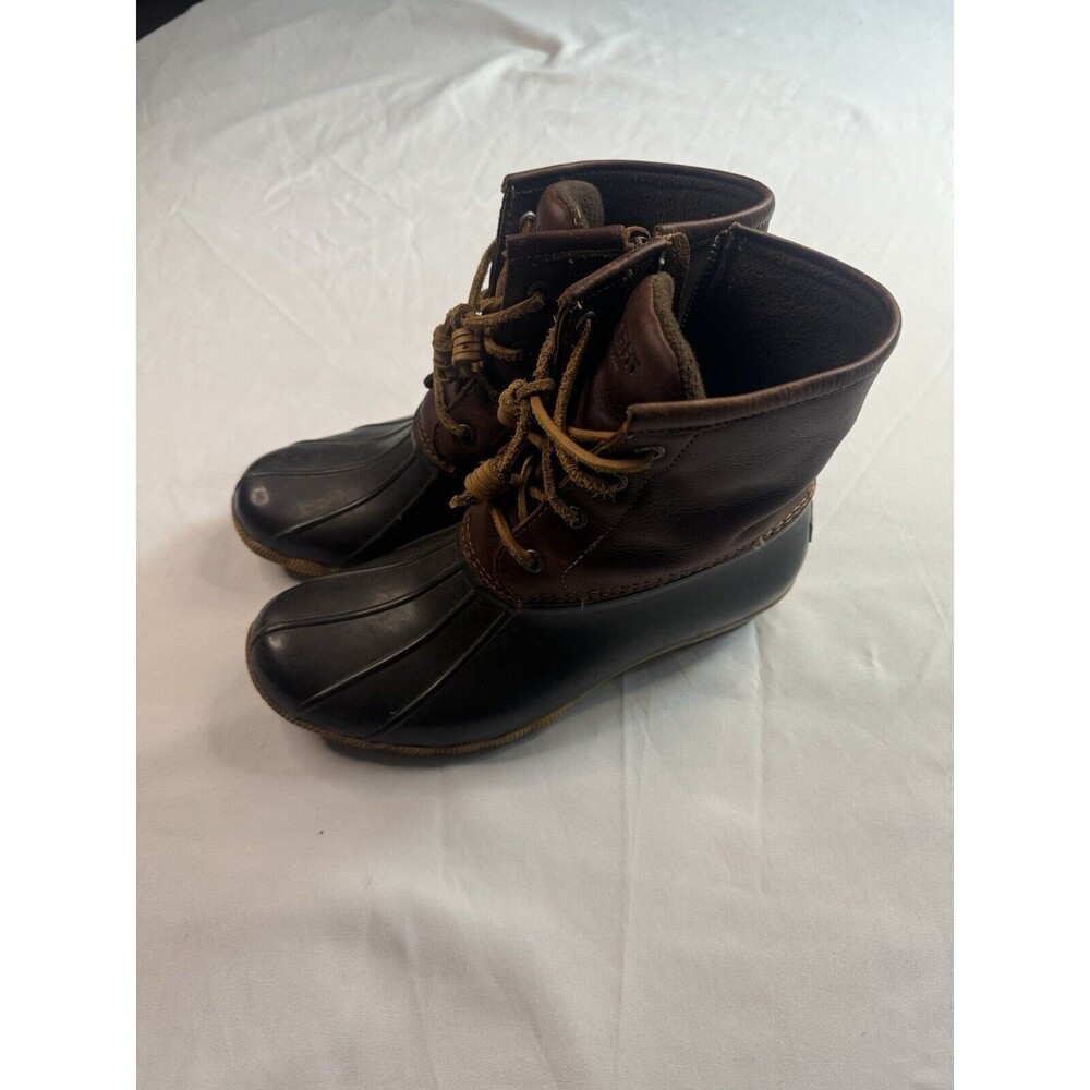 Sperry Women's Saltwater Core Waterproof Rubber Boots EUC Tan / Navy Womens 8M